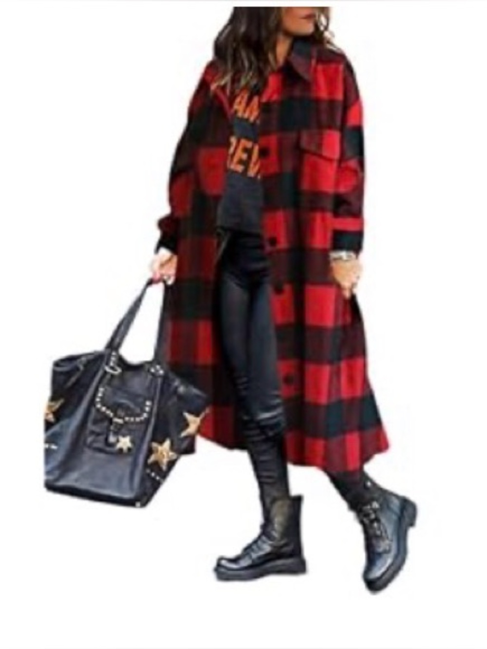 Red & Black Buffalo Plaid Long Button-Up Shacket